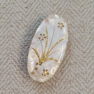 VINTAGE MCM MOTHER OF PEARL LAPEL CLIP BROOCH